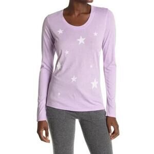 SUNDRY‎ NEW $84 Long Sleeve Scoop Neck Star Print T-Shirt Purple Lilac 4 / US XL